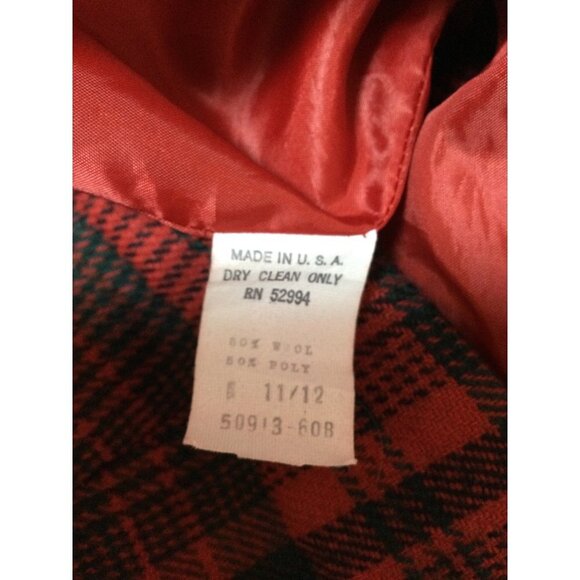 Vintage EVA Women Plaid Button Front Blazer Jacket Wool Blend Flower Brooch - Picture 5 of 6